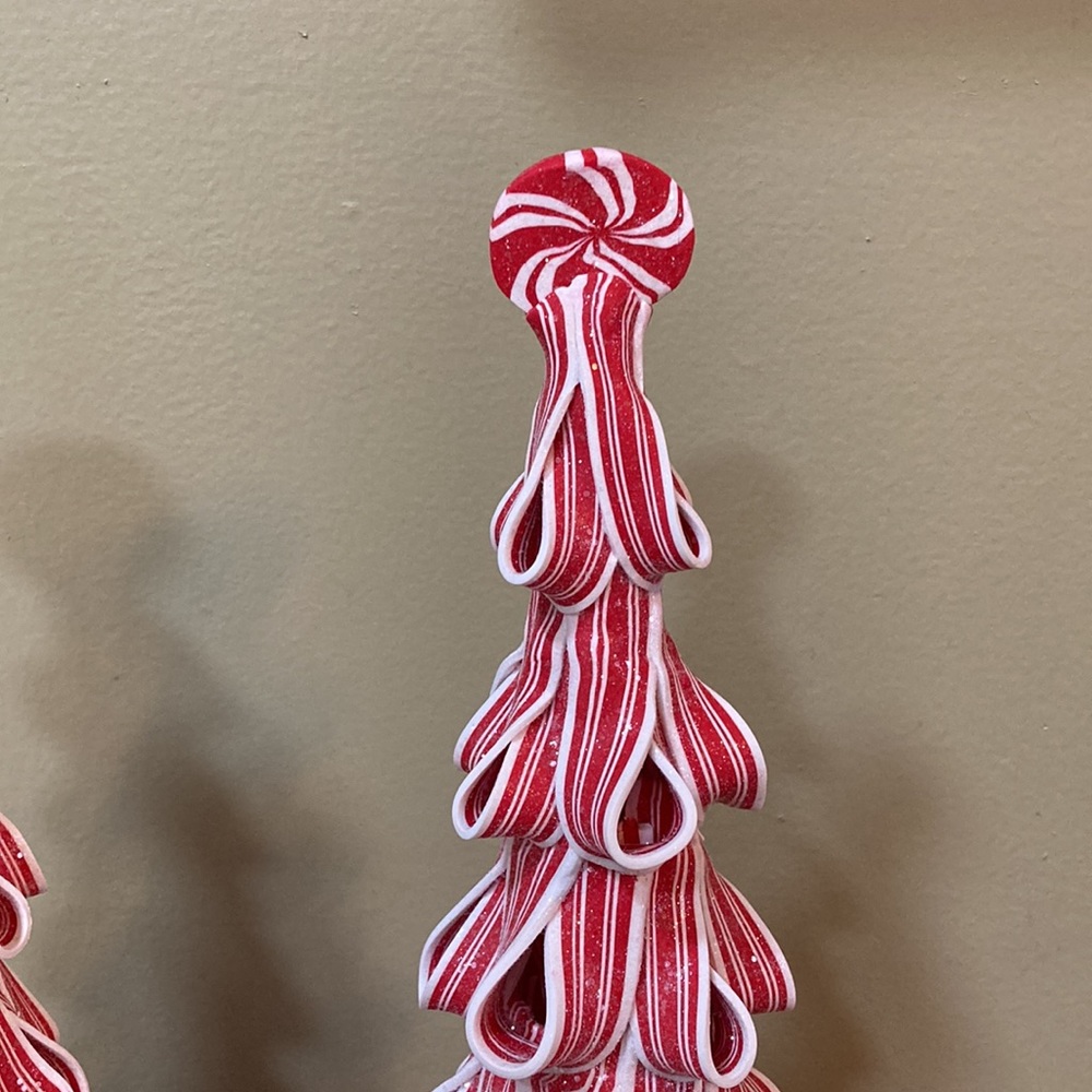 HOLIDAY TIME PEPPERMINT RIBBON TREES SET OF 2 - Picture 12 of 16
